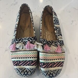 Crown Vintage Platform Espadrilles Womens SZ 8.5M Multicolor Fabric Tassels Boho